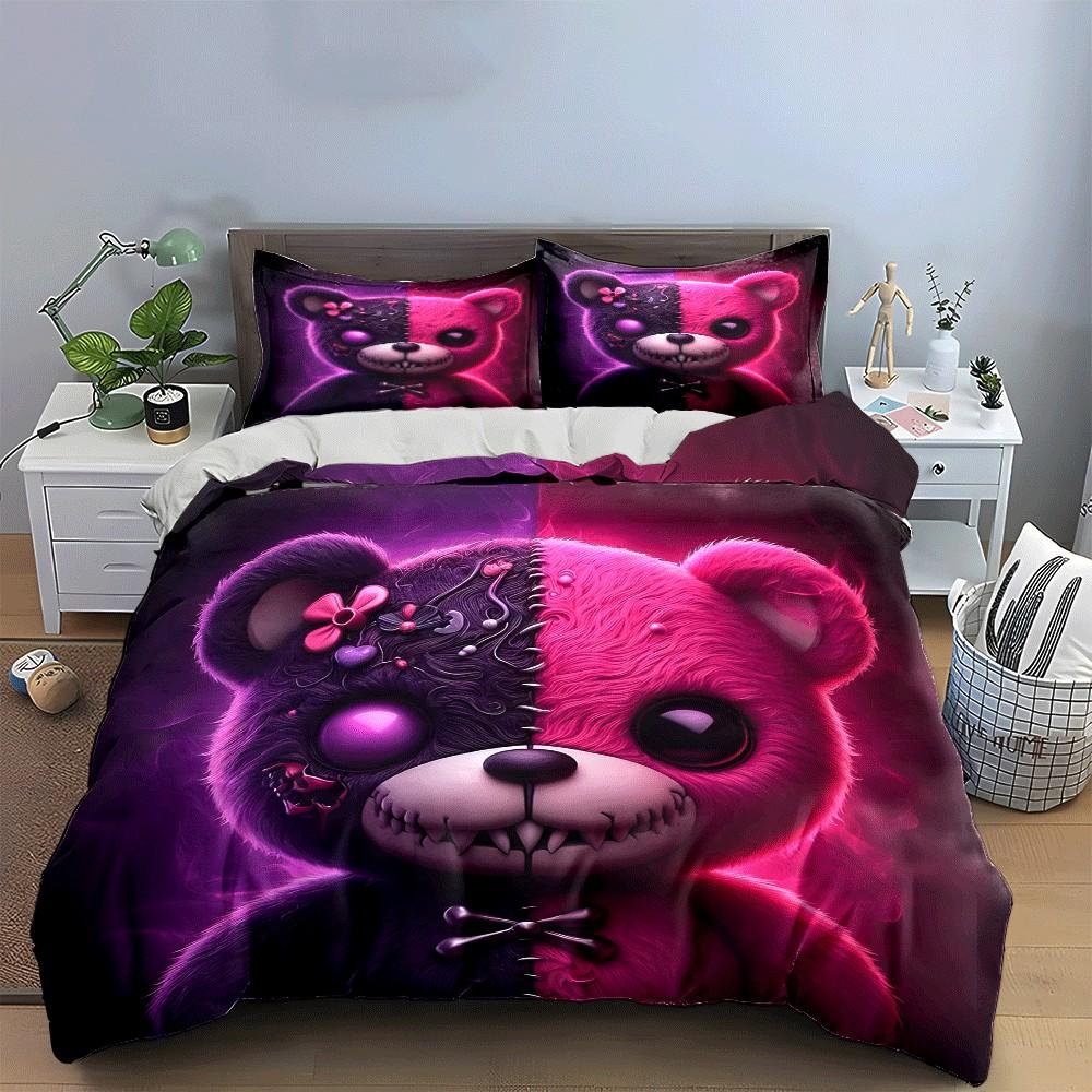 Dual-Tone Teddy Bear Design Three-Piece Exquisite Three-Piece Bedding Set Gift For Kids And Adults