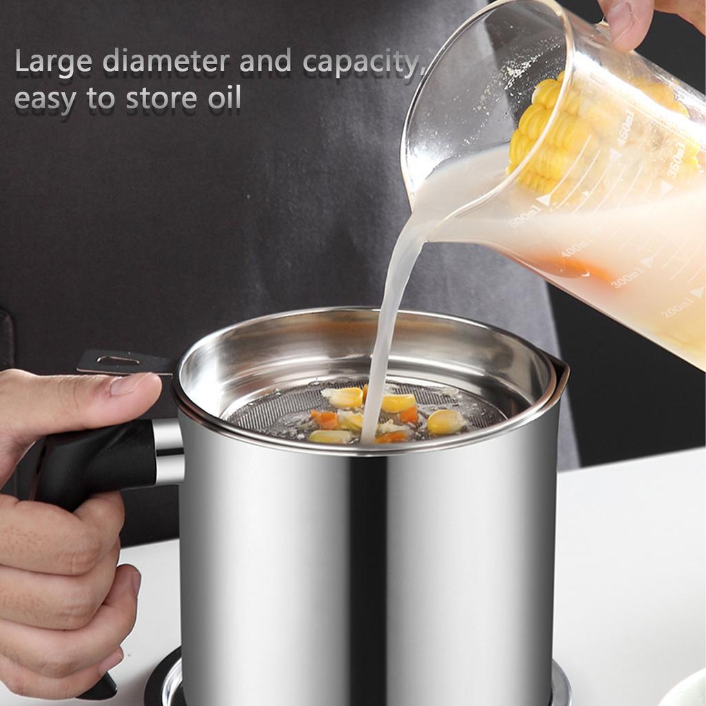 Oil Strainer Pot Stainless Steel Bacon Grease Can Oil Storage Can Container with Fine Mesh for Storing Frying Oil and
