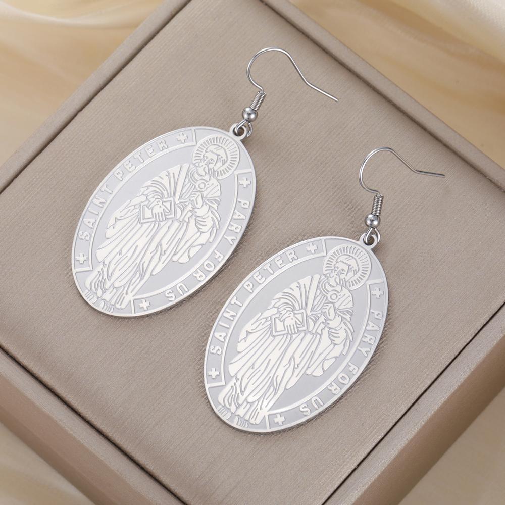 Dawapara Saint Peter Earrings Patron Saint of Rome Protection Talisman Stainless Steel Dangle Earrings Catholic Jewelry