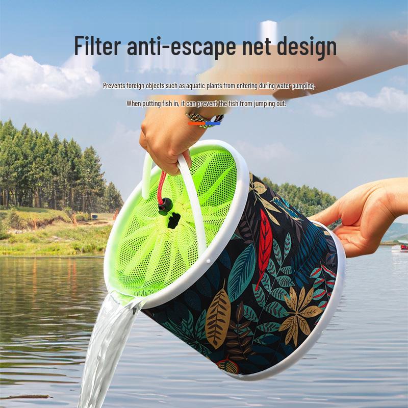Multi-Functional Foldable Fishing Bucket with Rope & Anti-Jump Net for Live Fish