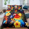 Parrot King Queen Bedding Set Cute Birds Colourful Feather Duvet Cover Tropical Flowers Comforter Cover Polyester Quilt Cover