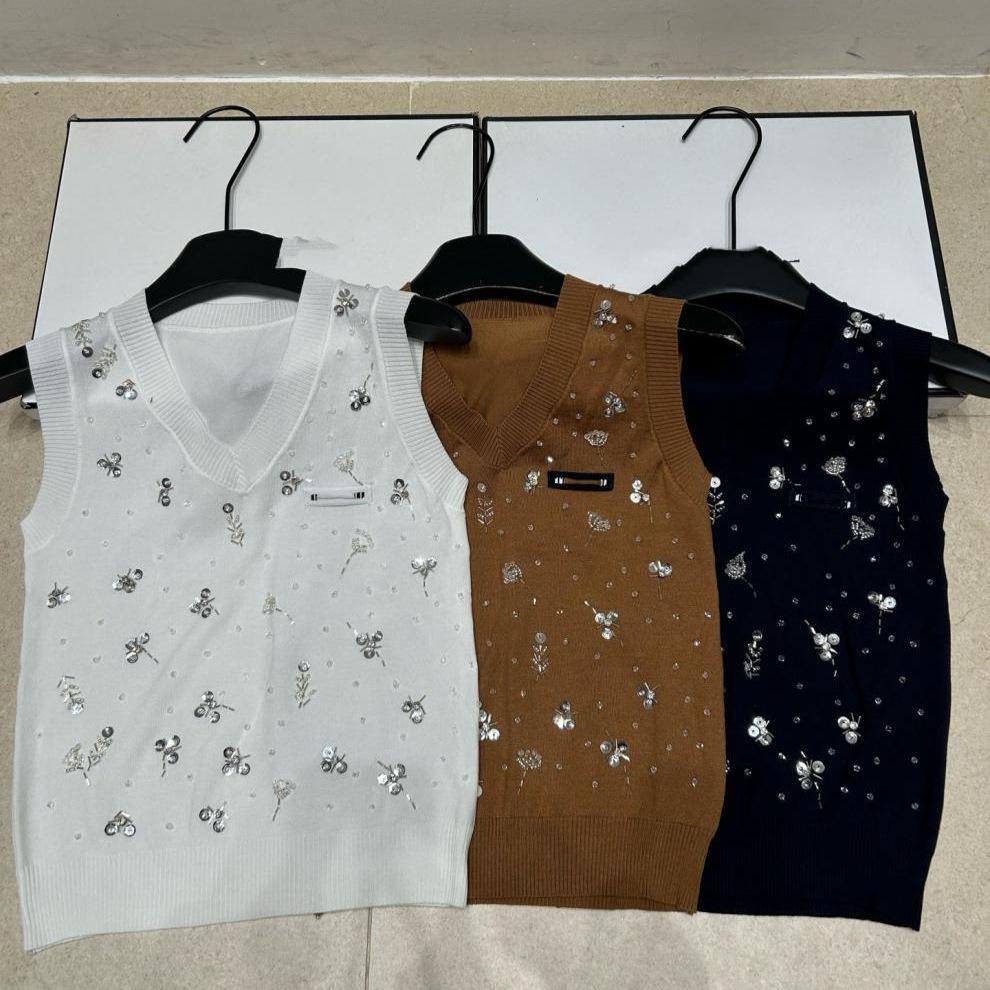 Trendy Sequin V-Neck Knit Vest - High-Quality, Slim-Fit, Versatile Fashion Top