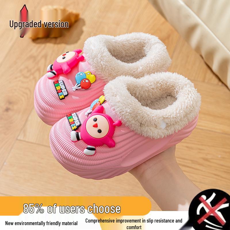 EVA Winter Velvet Cotton Slippers for Kids - Cute, Non-Slip, Removable, Parent-Child Design