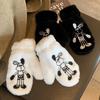 Cute plush gloves for women, warm in autumn and winter, plush hanging neck, white even finger outdoor riding student
