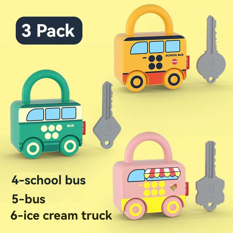 3 PCS Fun Puzzle CHILDREN S Matching Lock Toy Car Shape Key Intelligence Development Toddler Ring Buckle Unlock Cognition