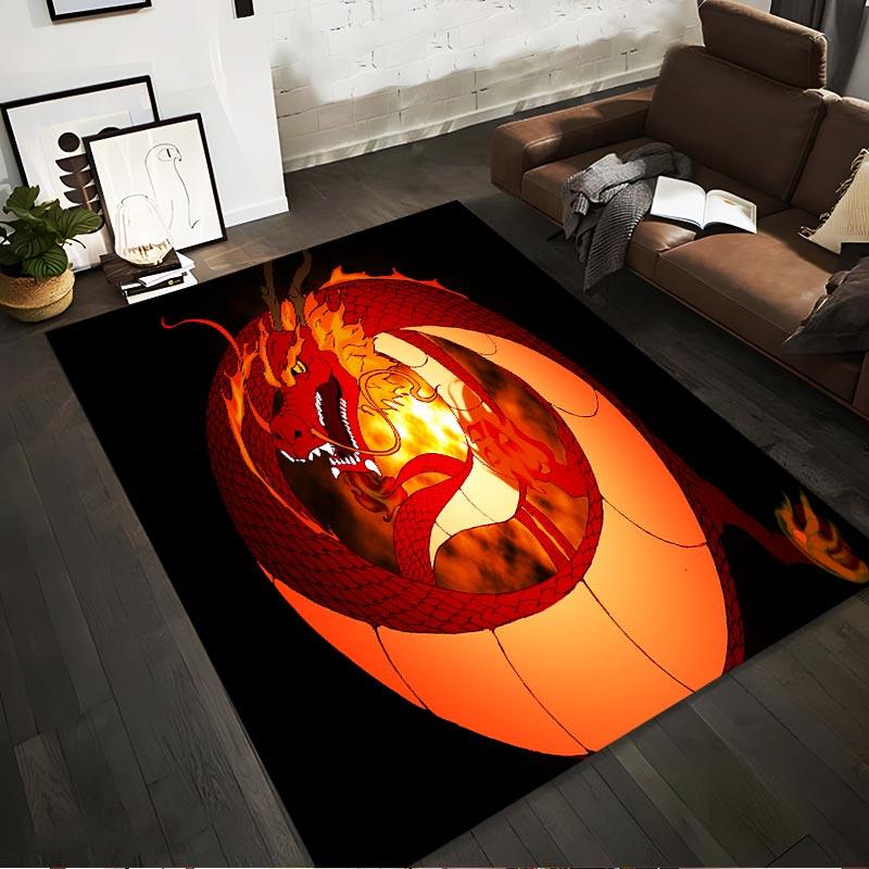 

Fiery Red Dragon Carpet with Scales and Flames in Dark Background for Home Decor Suitable for use as an anti-slip1 for1room and bedroom sofas 40x60cm( 15x23in )