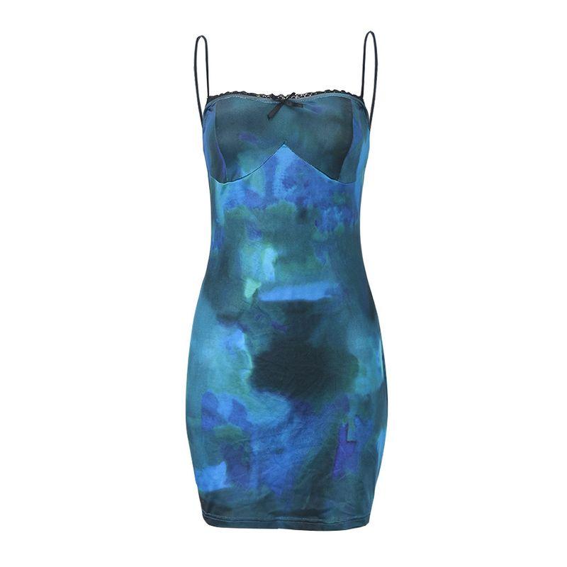 

European American Hot Girls51323 Sexy Backless Print Zip Strap One-Step Skirt Blue S