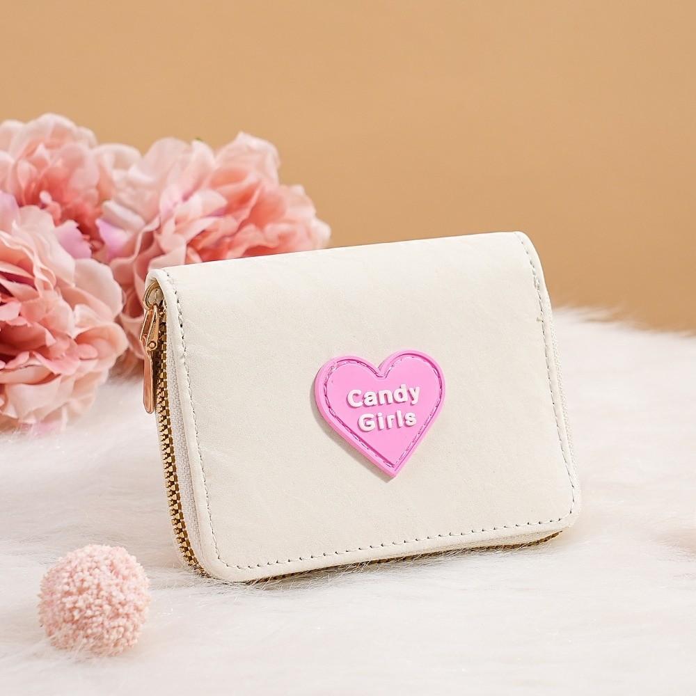 New Heart-shaped Zipper Wallet Multiple Card Slots Candy-Color Student ID Bank Card Holder Short Money Bag