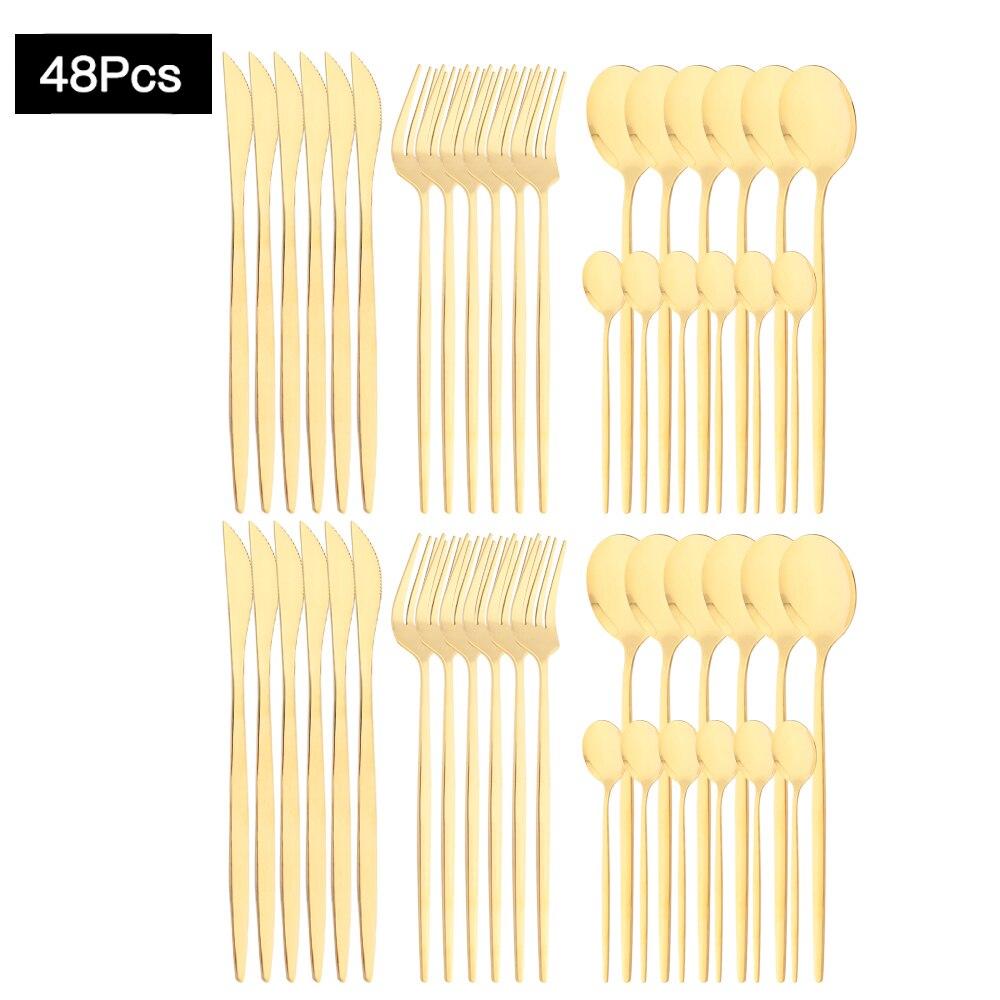 48Pcs Red Gold Cutlery Set Mirror Dinnenrware Set Stainless Steel Flatware Dinner Knife Fork Spoon Teaspoon For Home Tableware