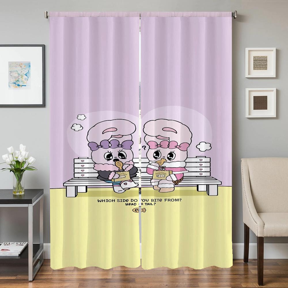 

Window Kitchen Curtains for Living Room 2 Pieces Blackout Curtains Door Curtain Kawaii Rabbit Partition Bedroom Decoration Shade W50xH70cmx2pcs-CL