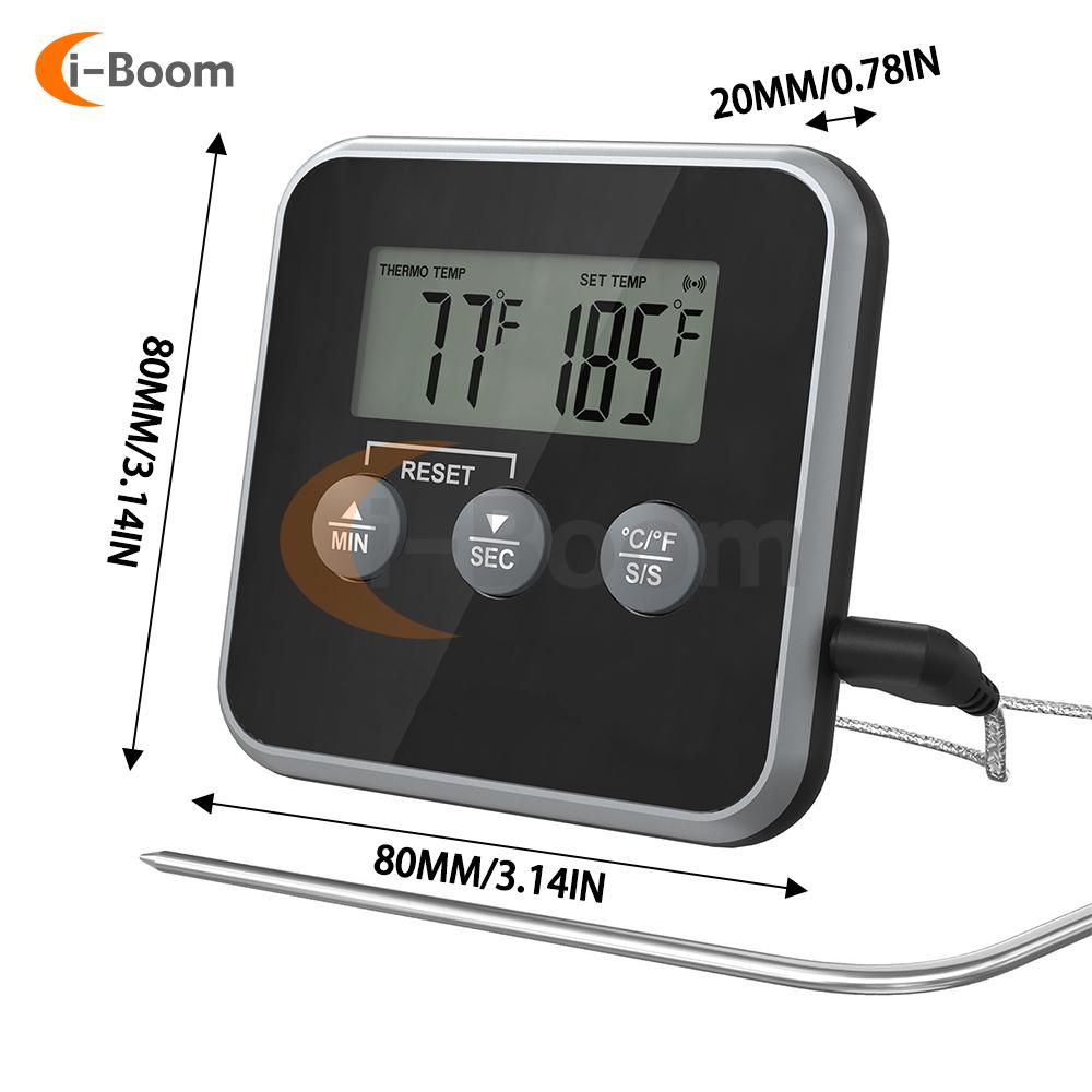 LED Digital Thermometer with Waterproof Probe BBQ Oven Temperature Inspection Instrument Timer High Temperature Alarm