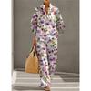 1116 New Women's Printed Two-piece Set Lazy Wind Loose Wide Leg Pants Set European and American Versatile Women