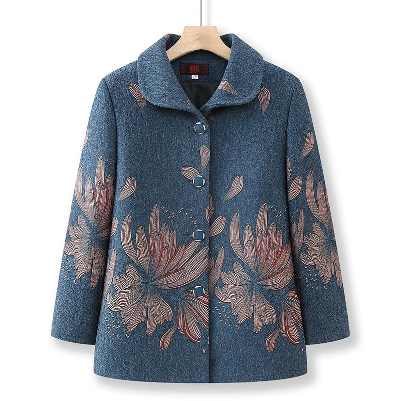 

Куртка новая весенняя с лацканами топ свободная одежда для пожилых женщин весенняя одежда 5XL (recommended 145-77.5 kg) синий