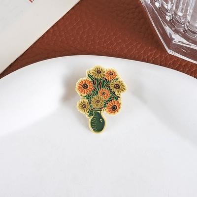 Sunflower Vase Enamel Pins Custom Artist Van Gogh Artwork Brooches Lapel Badges Clothes Plant Jewelry Gift for  Friends