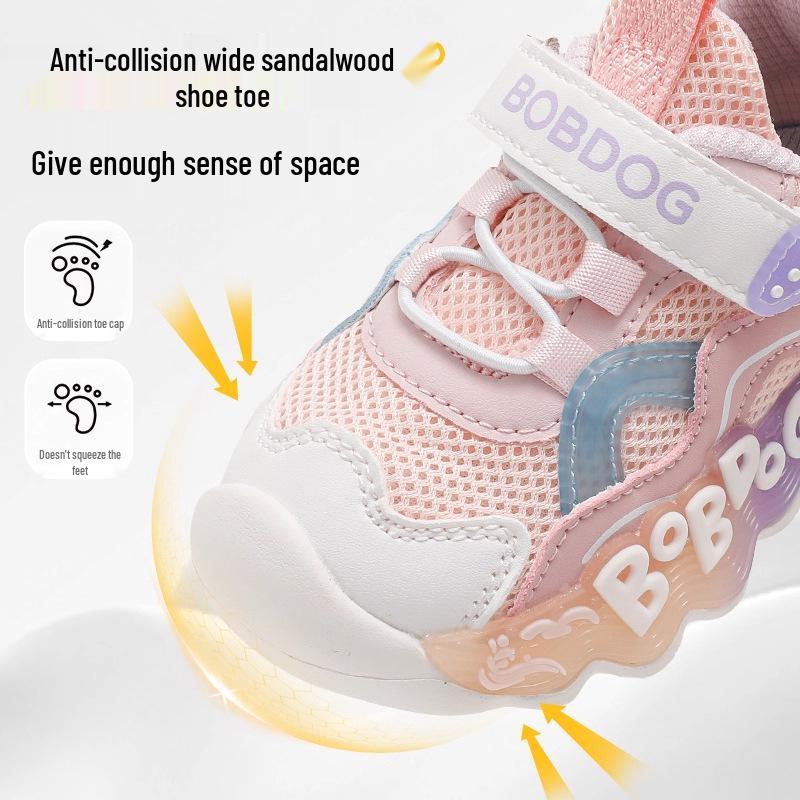 Babu Dou 2025 Autumn Collection: Breathable Mesh Toddler Walker Shoes with Soft Sole, Non-slip, and Light-up Features for Boys and Girls