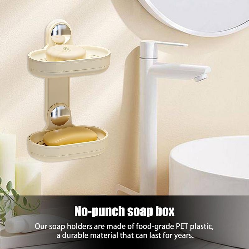 Double Layers Soap Box Kitchen Tools Bathroom Accessories Soap Dish Suction Holder Storage Basket Soap Box Stand