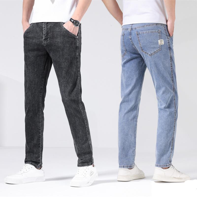2024Spring And Autumn New High End Jeans Men'S Trendy Loose And Versatile Small Leg Pants Elastic Embroidered Thin Long Pants