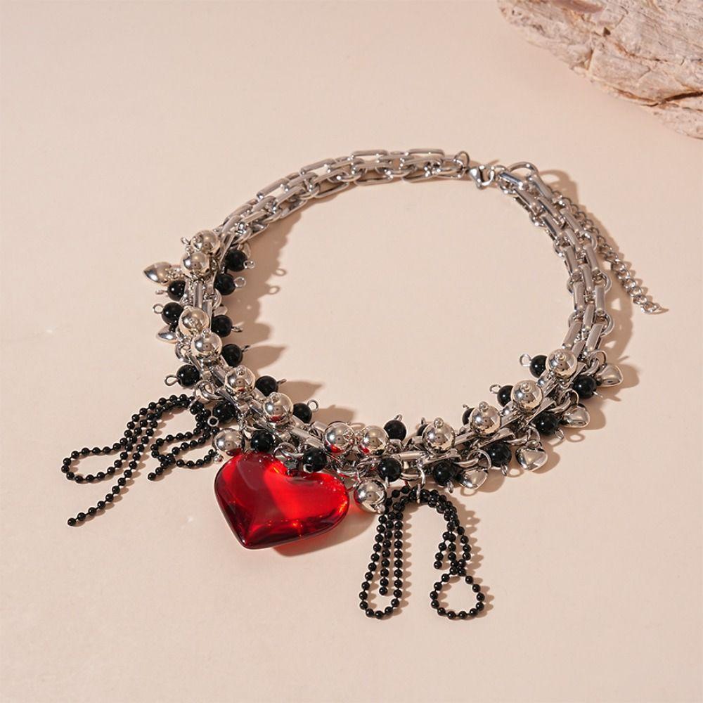 Luxury Tassel Necklace Multi Layered Hyperbole Vintage Chokers Peach Heart Pendant Necklace  Woman