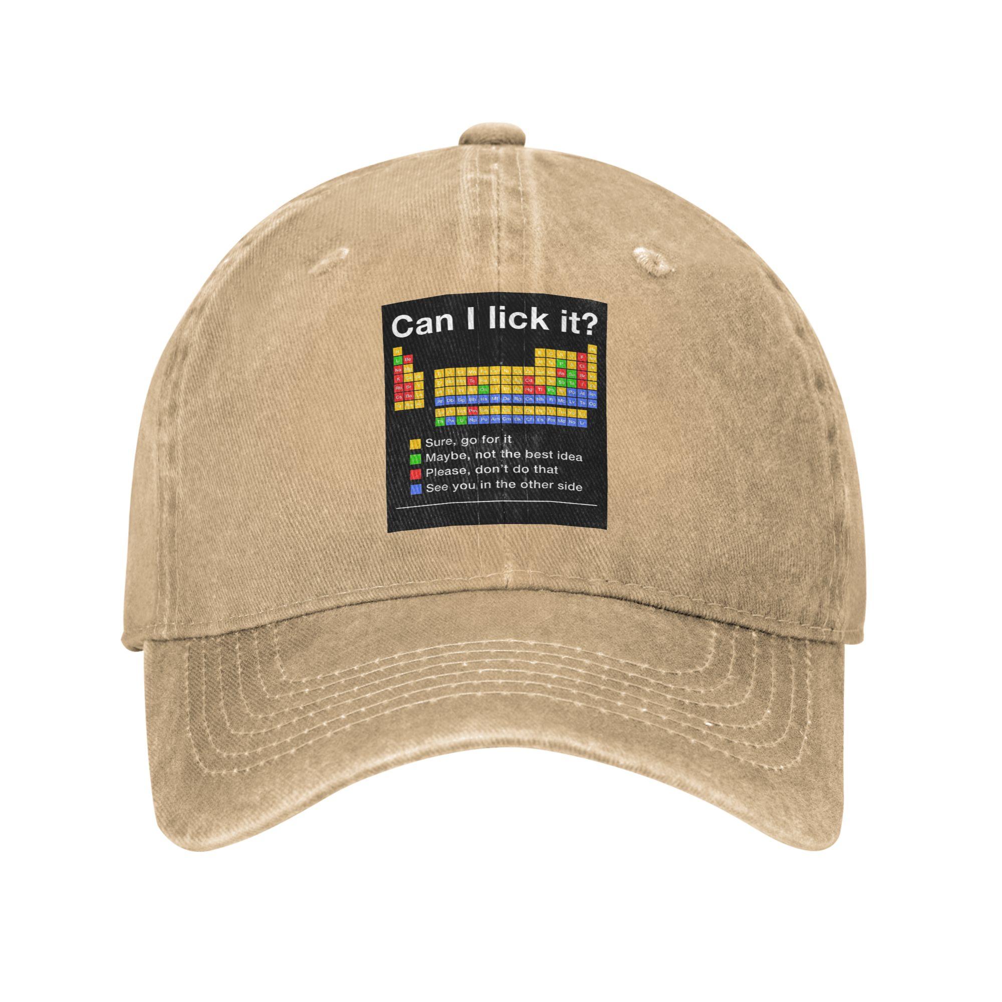 

Can I Lick It Periodic Table Washed Denim Cap Casual Baseball Caps Adjustable Hat Summer Unisex Baseball Hats One Size
