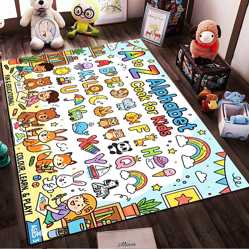 Alphabet Learning Rug with Cute Animals Non-slip Rug Suitable for Living Room and Bedroom Sofas.