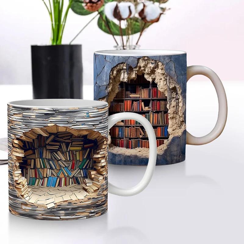 

Креативная кружка с книжной полкой, 3D визуальные эффекты, изысканная керамическая кофейная кружка, идеальный подарок на день рождения, Рождество для читателей