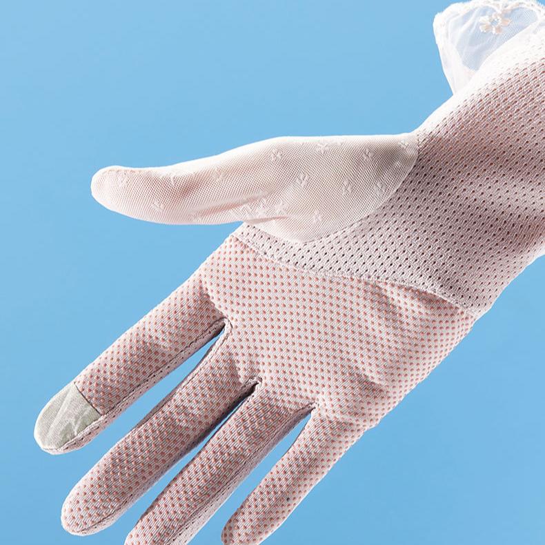 1 Pair of Lace Sunshade Gloves for Women, Summer Thin, Suitable for Driving, Cycling, Touch Screen, And Non-Slip, Short Style.