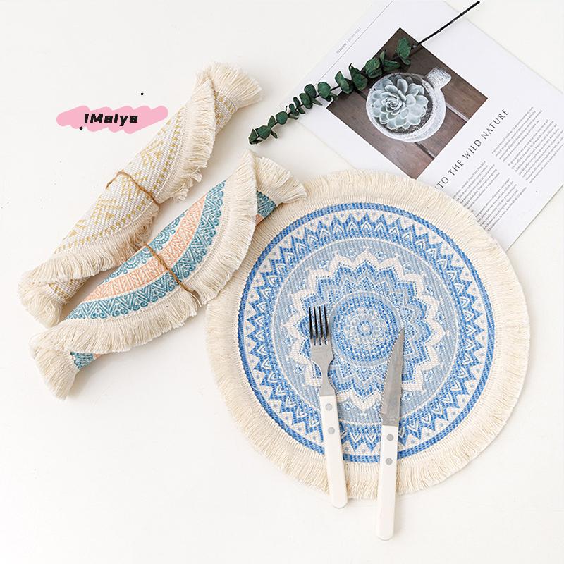 M-Round Placemat Cotton Tassel Antiskid Dining Table Mat Absorbent Insulation Dish Pad Desk Decoration And Accessories Plate Mug