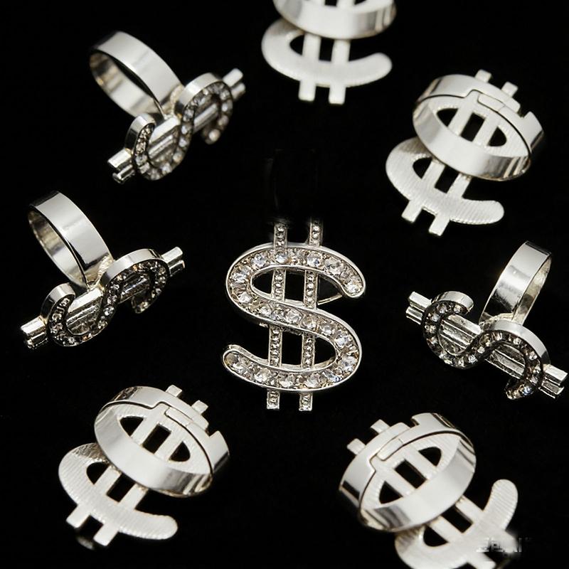 Gold Silber Punk Hip Hop Dollarzeichen Ring Für Frauen Männer Trendy Rock Party Schmuck Geschenk
