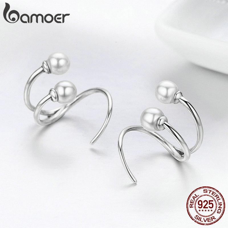 Bamoer Náušnice ze 100% stříbra 925 Elegantní náušnice z imitace perel