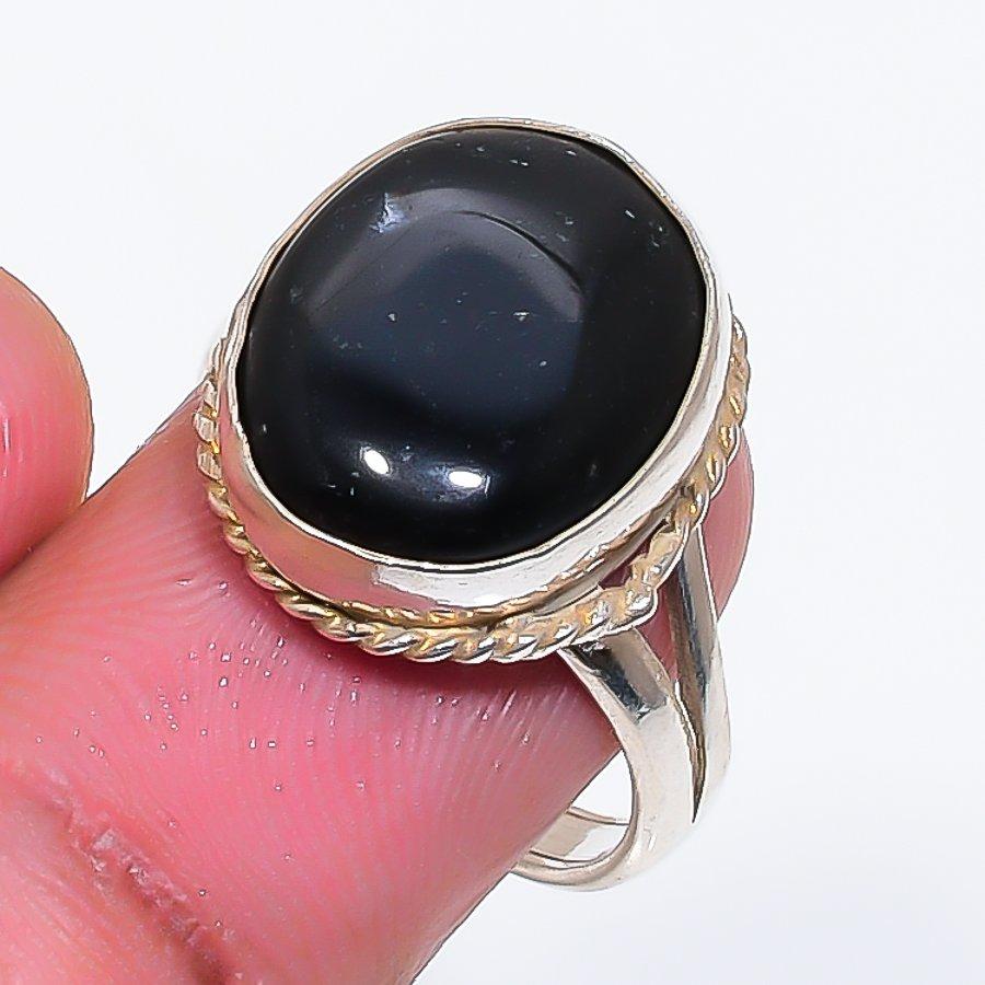 Natural Black Onyx Gemstone 925 Sterling Silver Jewelry Ring Size 7.5 ZS-1574