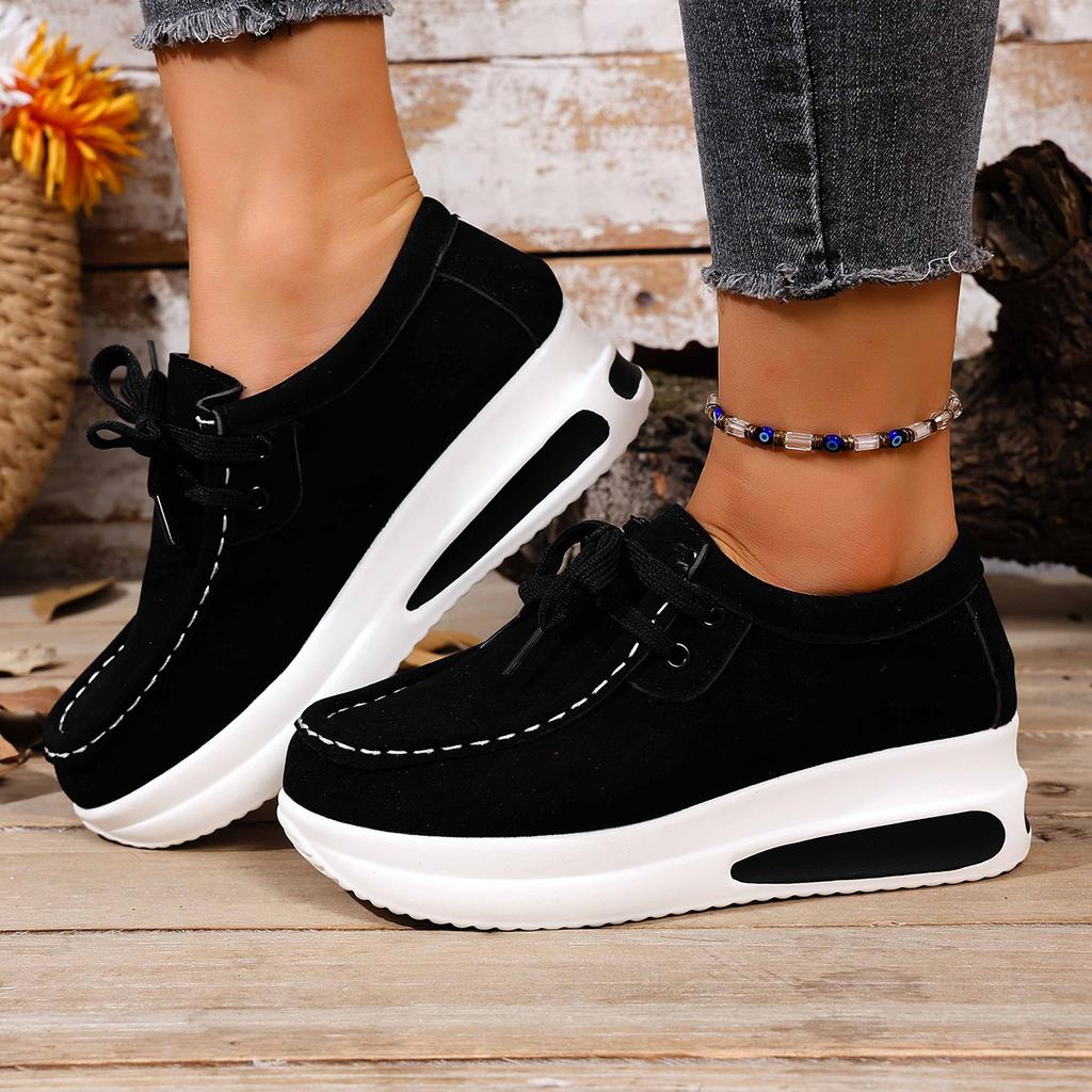 Fashion Solid Color Thick Bottom Lace Up Walking Women's Shoes Female Breathable Non Slip Platform Shoes Chunky Sneakers Women