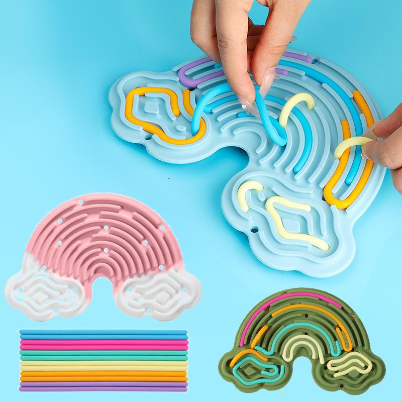 Creative Rainbow Clouds Silicone Sensory Activity Board, Color Training Toy, Double Side Busy Board, Fine Motor Skills&Fun Play
