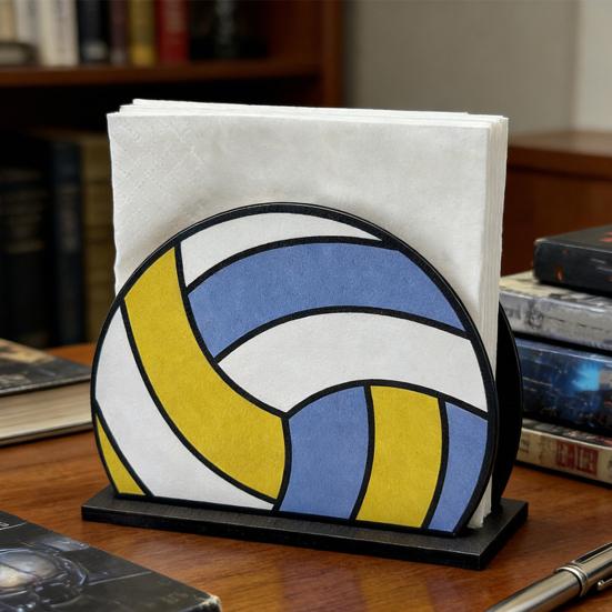 Sports Ball Napkin Holder for Table, Freestanding Wooden Napkin Dispenser, Tabletop Tissue Towel Holder for Sports Theme Birthday Party Supplies