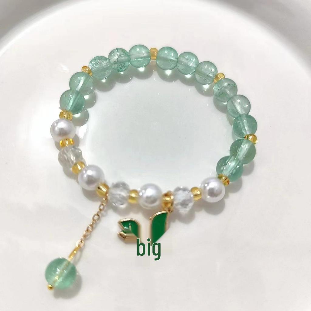 Forest Butterfly Glass Bracelet with Ice-Cracked Flower Beads