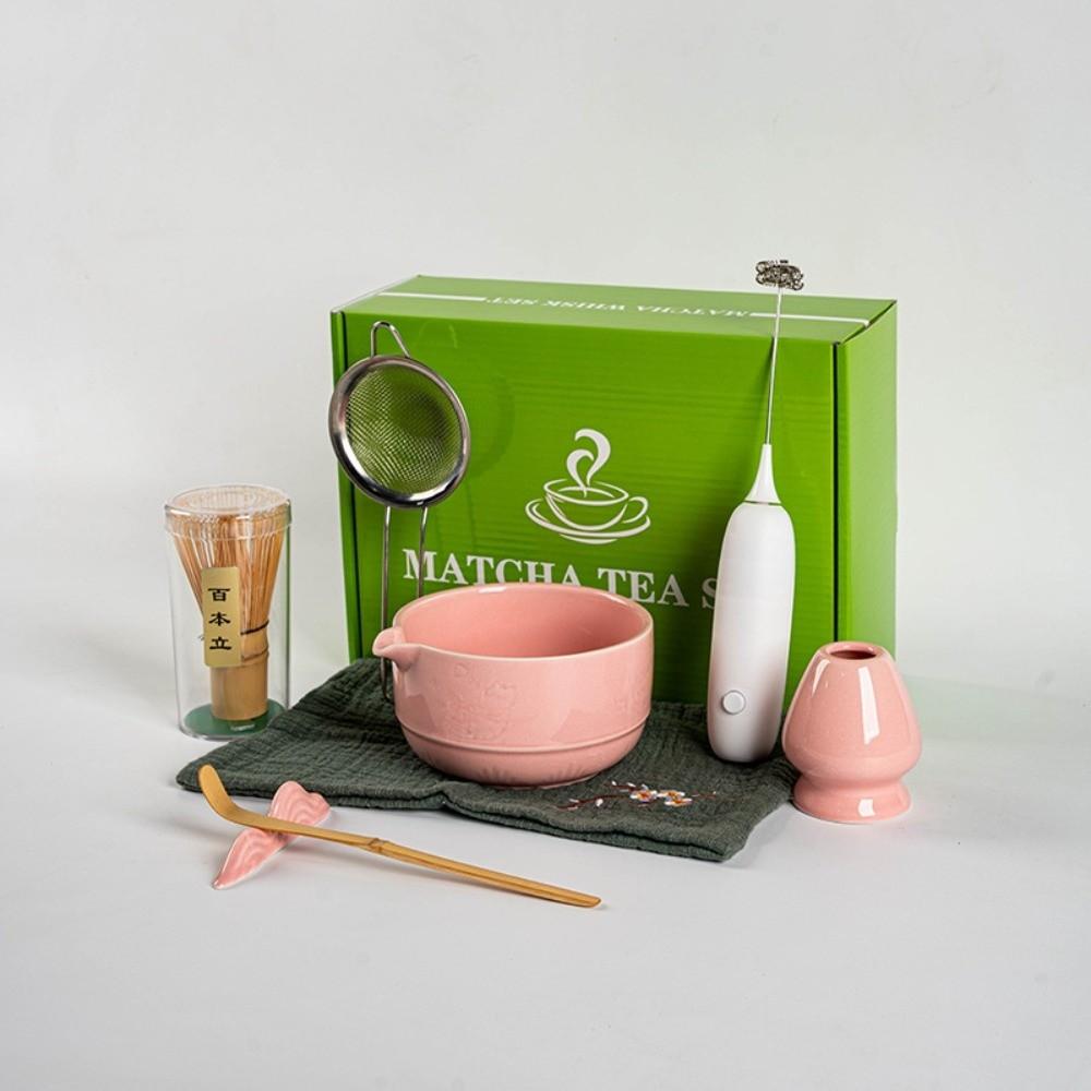 

8PCS With Electric Blender Japanese Matcha Tea Set Japanese Chasen Tea-making Tools Accessories рожевий