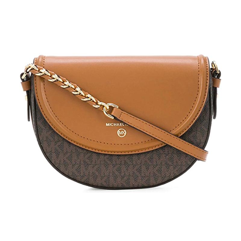 MICHAEL KORS Jet Set Charm Classic Presbyopia Colorblock Leather Saddle Bag Crossbody Bag Medium Women s Dark Brown with Acorn Brown коричневый