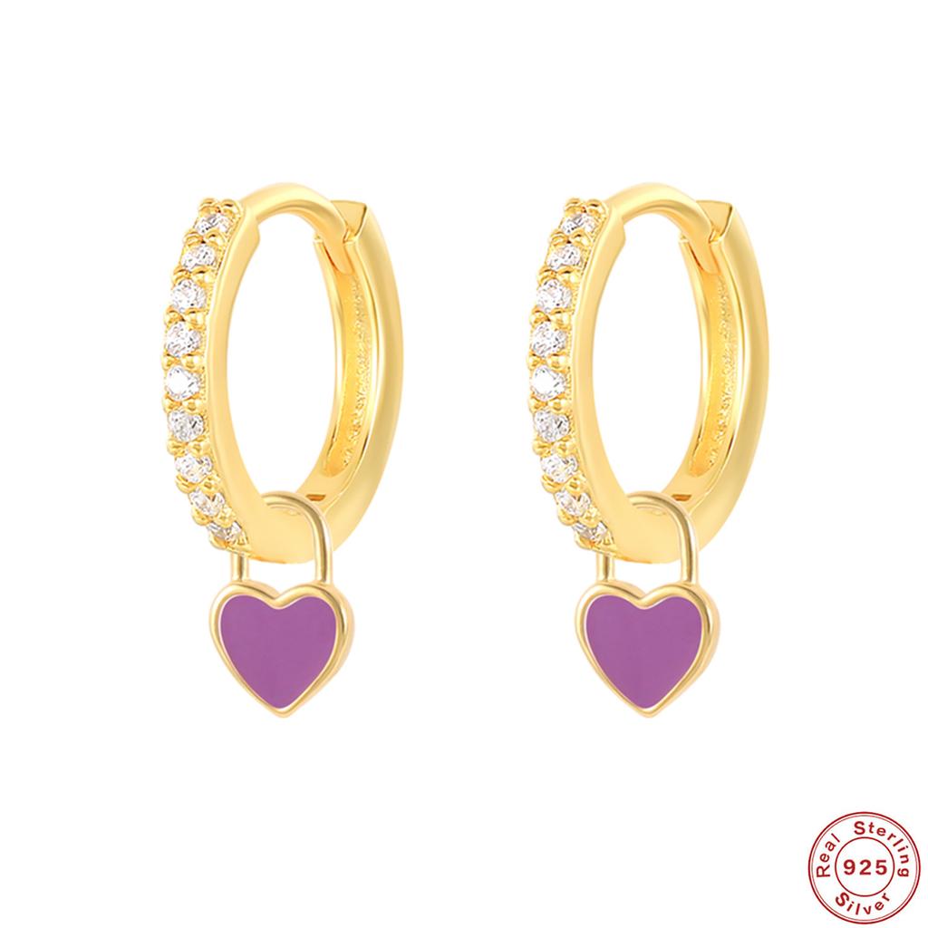 S925 Sterling Silver Plated 18K Real Gold Heart-Shaped Love Earrings, Ear Buckles, Oil Dripping Cartilage Earrings, Earrings, Earrings.