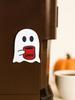 Halloween Ghost Shaped Wooden Stickers Cute Ghost Holding Coffee Cup Hanging Decor Refrigerator & Coffee Machine Decorative Gift