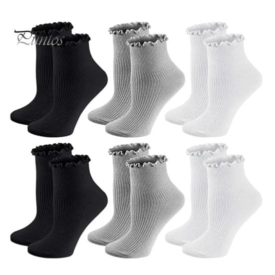 

6 пар женских носков с оборками по краю, однотонные, нескользящие, высокоэластичные, длиной до щиколотки, с низким вырезом, повседневные спортивные носки, отличный подарок для мамы, жены, дочери One Size E