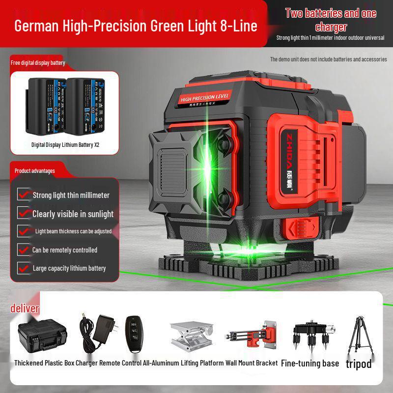 High-Precision 12-Line Green Laser Level with Automatic Self-Leveling for Outdoor Use
