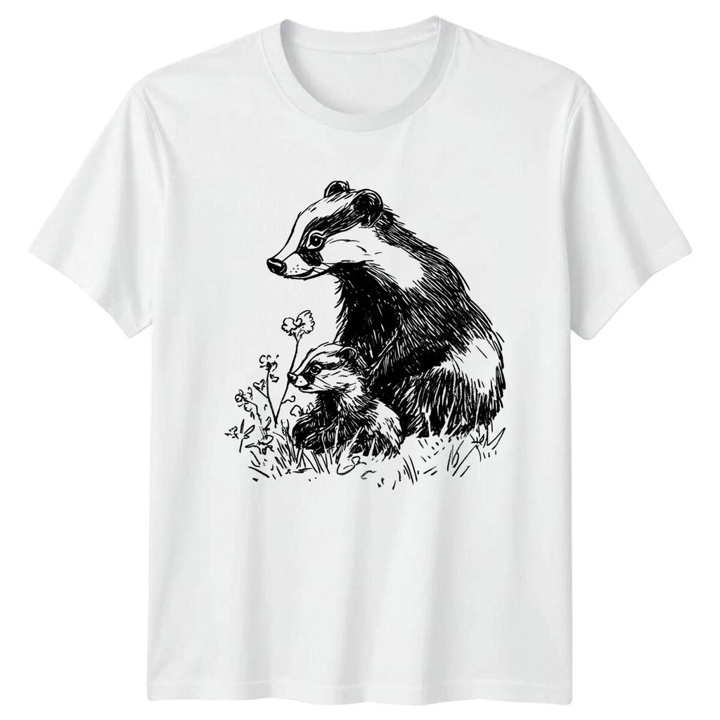Badger Wildlife Animals Mens T-Shirt Womens Tee Sketch Graphic Unisex Top