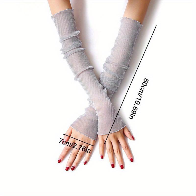 1 Pair Women Arm Sleeves UV Protection Long Lace Gloves Girls Ruffles Trim Driving Protection Nightclub Fishnet Sleeve