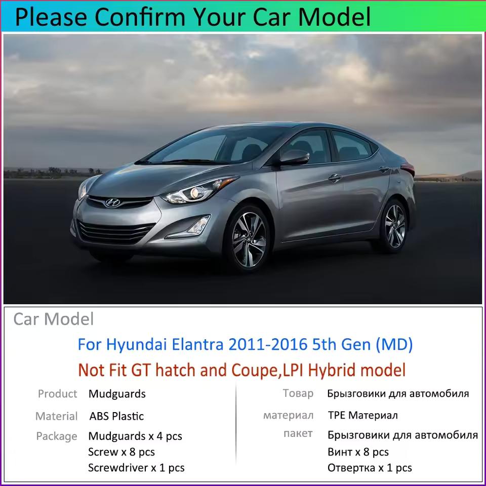 For Hyundai Elantra 5 Gen Sedan 2011-2015 Car Mudguard Anti-splash Anti-Fouling Front Rear Fender