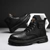 Italian Men Casual Leather  Boots 2024 New Classic Flat Designer Antiskid Ankle Boots Platform Rubber Lace-up Round Toe Boots