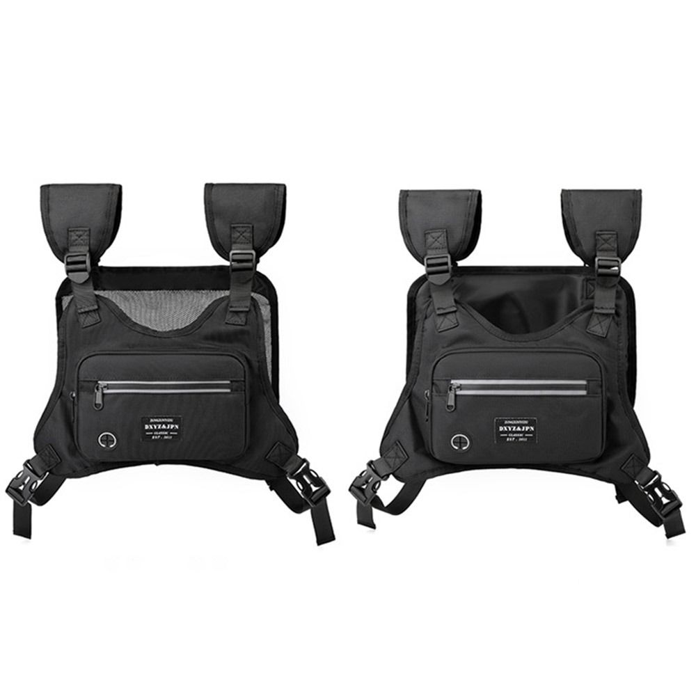 Durable Reflective Running Vest Bag Streetwear Breathable Hip Hop Vest Bag Large Capacity Casual Front Chest Pack Unisex
