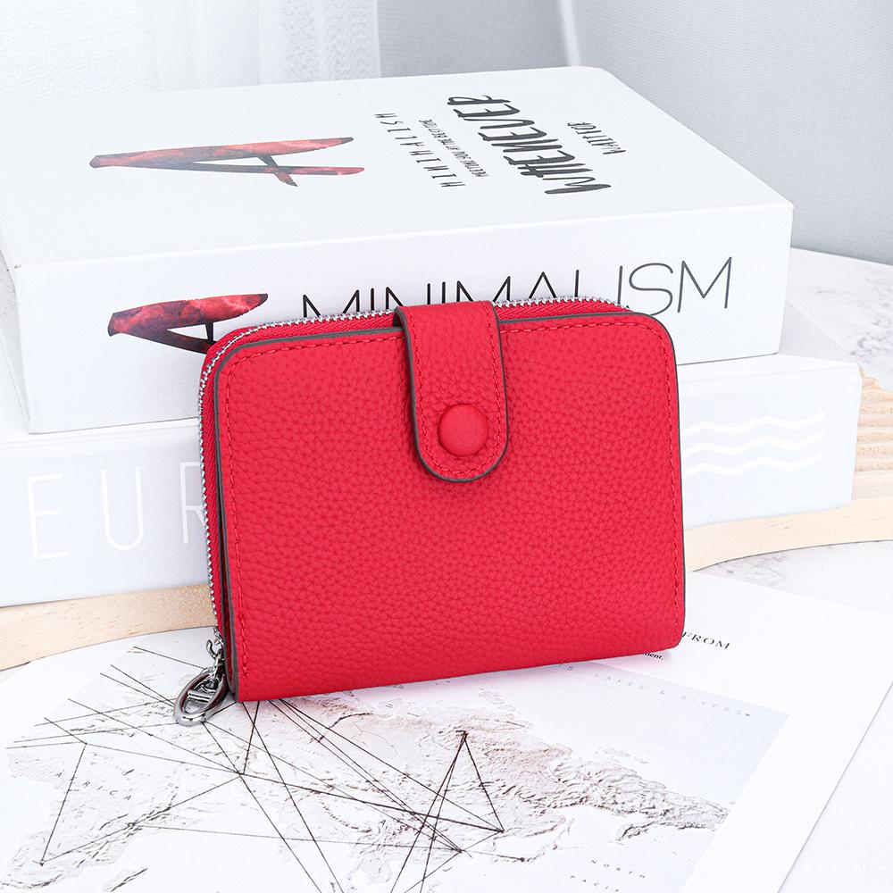 Genuine Leather Mini Wallet - Snap Button & Zipper Bifold Card Wallets, Compact Slim Purse with Multi-Card Slots for Women