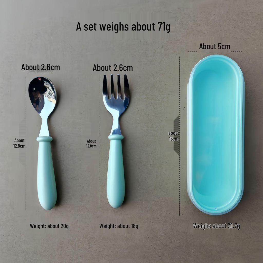 304 Stainless Steel Children's Spoon and Fork Set with Thick Round Handles - Cartoon Design, Cute Dining Tableware for Mother and Baby Gift Set.