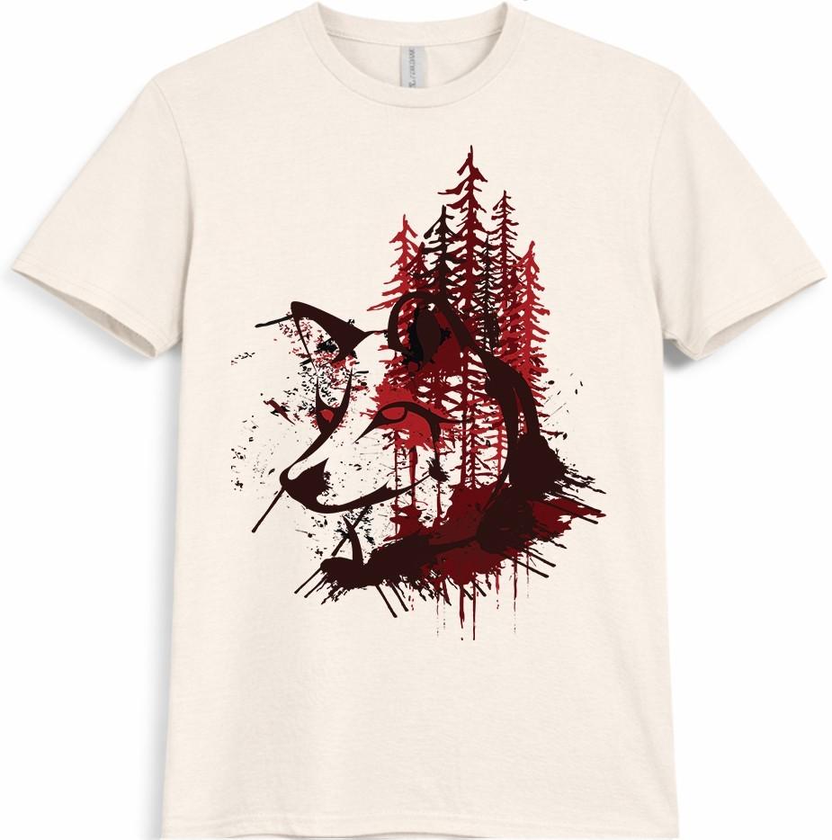 Wolf T-Shirt Forest Wildlife Pine Trees Silhouette Graphic Tee S разноцветный