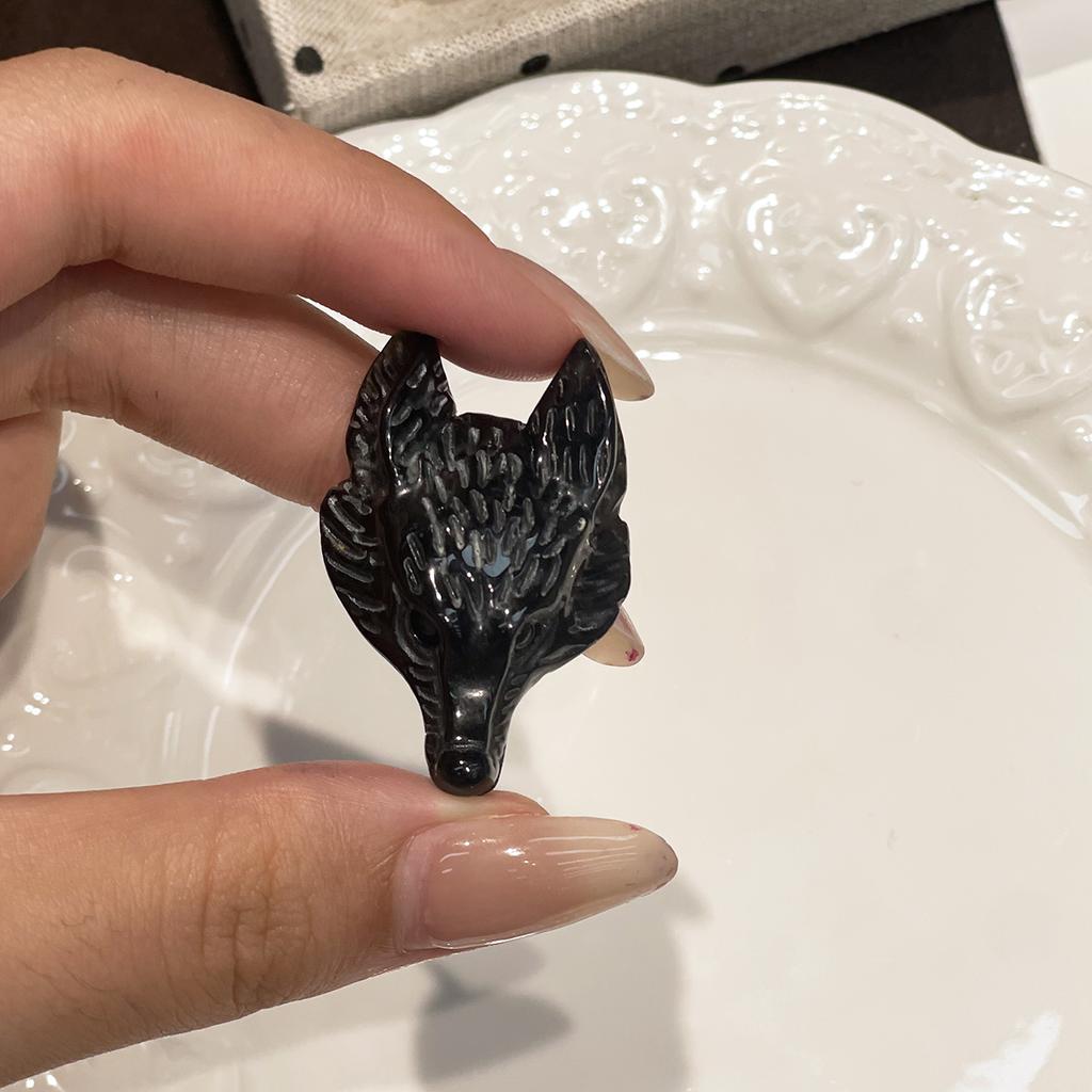 1Pc Natural Crystal Wolf Head Figurine 26×40mm Hand Carved Gemstone Animal Statue For Pocket Decor Crystal Collection