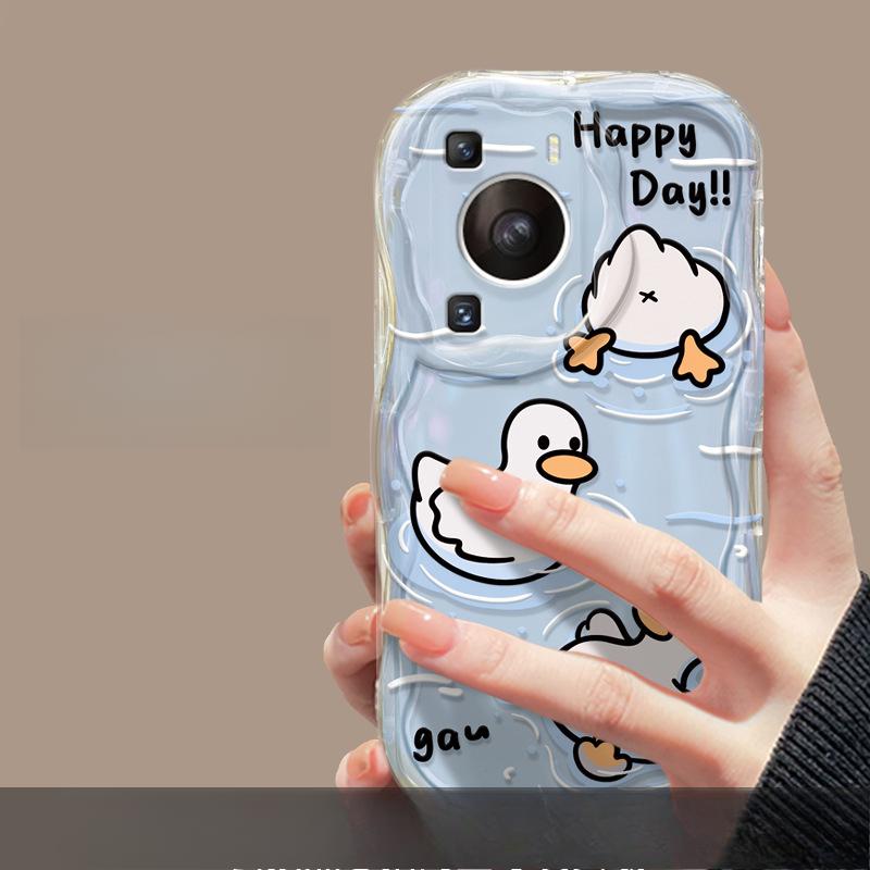 

Подходит для Huawei P60 Чехол для мобильного телефона Mate40pro Прозрачный силиконовый Honor 90/80gt Милая утка-кронштейн с цепочкой Huawei P60